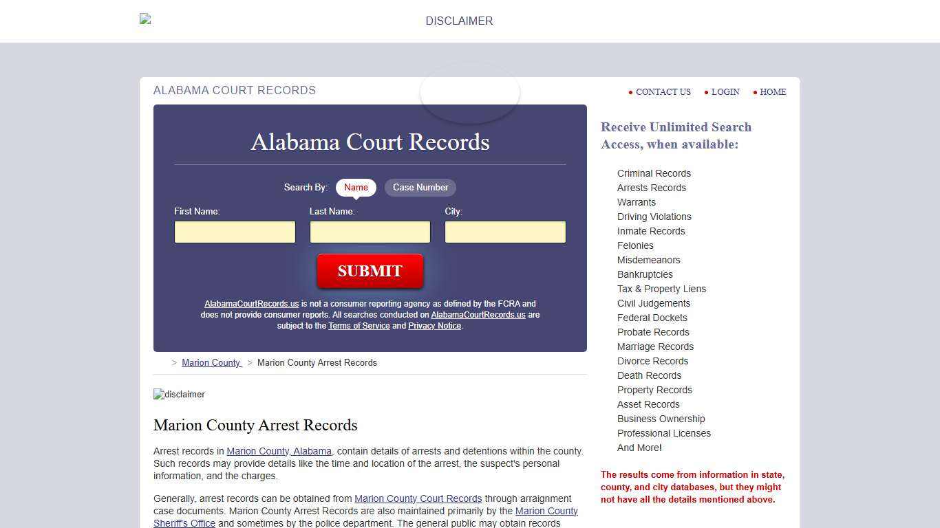 Marion County Arrest Records AlabamaCourtRecords.us