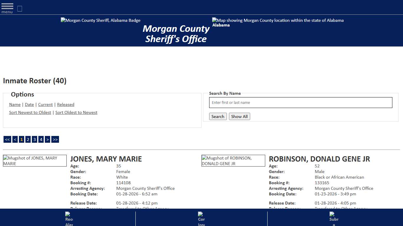 Inmate Roster - Released Inmates Booking Date Descending - Morgan County Sheriff, Alabama